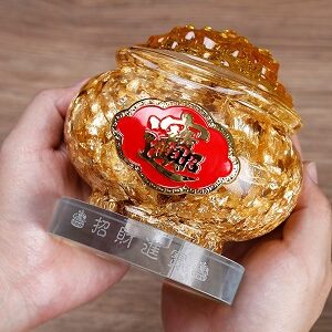 Hũ vàng lá thần tài chiêu tài lộc may mắn cỡ đại, cao 12.5cm