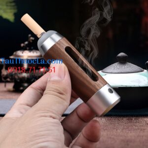 Ống gạt tàn mini có bật lửa điện sạc S-75 gỗ óc chó, 3 cỡ điếu