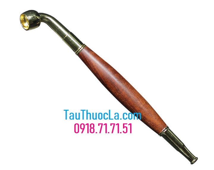 Tẩu gỗ & kim loại AY 0019, hút thuốc lá sợi & điếu 2 in 1 dài 15cm