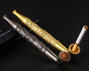 Tẩu kim loại khắc Rồng hút thuốc lá điếu và sợi AY-0025