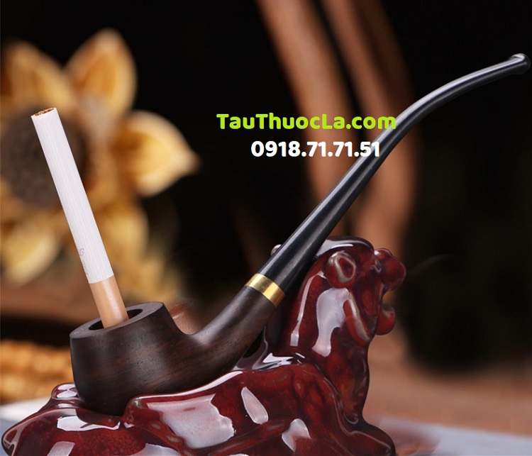 Tẩu mun MU-1925 cán dài hút cả thuốc lá sợi và điếu lớn + esse