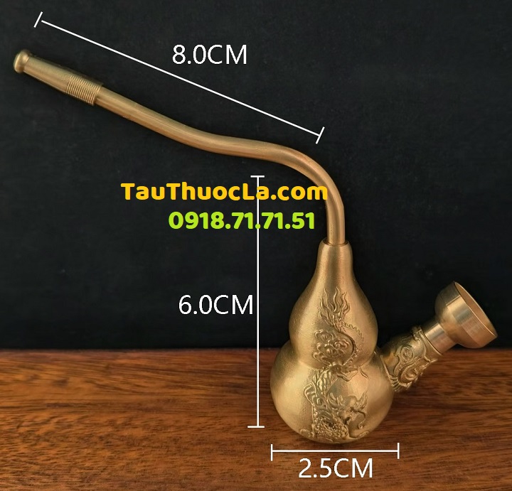 Tẩu nước hồ lô đồng khắc rồng mini HR-24 hút điếu lớn và sợi