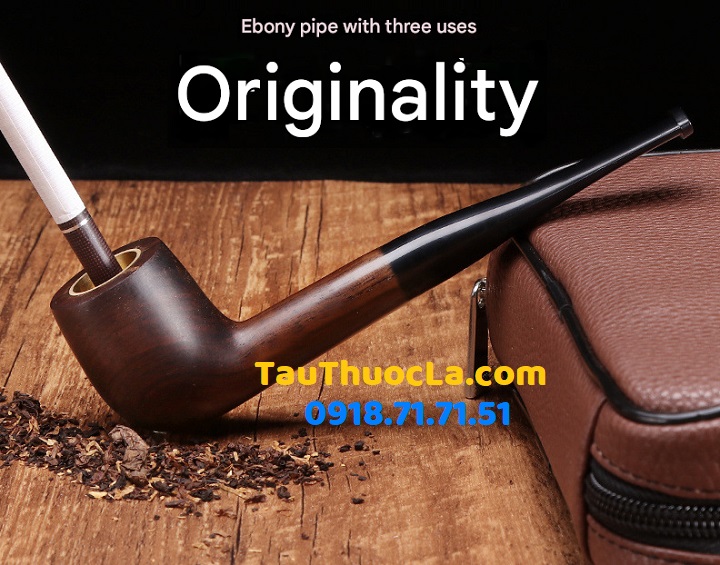 Tẩu pipe MU-300 cán thẳng gỗ mun cối đồng 3 in 1 hút sợi và điếu