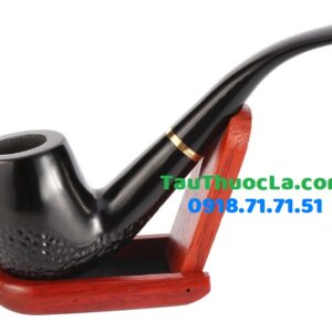 Tẩu pipe gỗ đen khắc MUD-510H kiểu cong cổ điển
