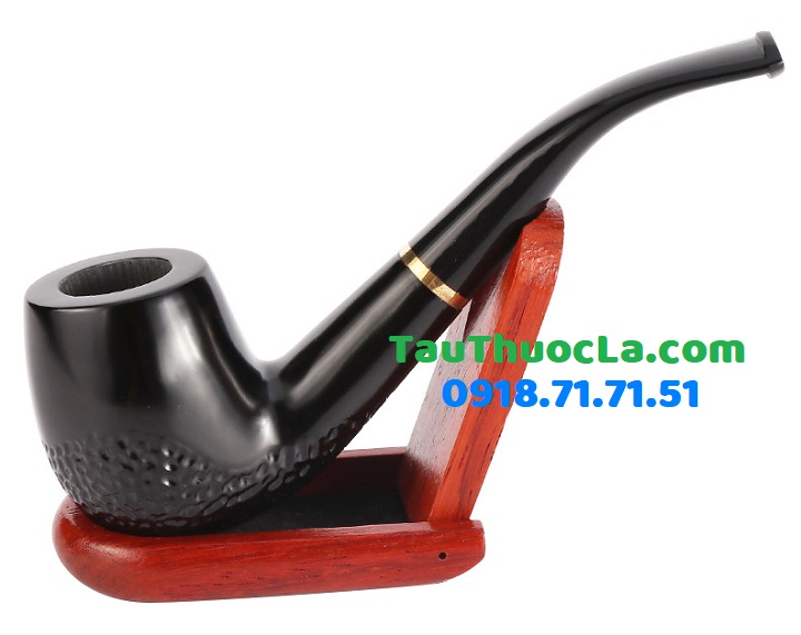 Tẩu pipe gỗ đen khắc MUD-510H kiểu cong cổ điển