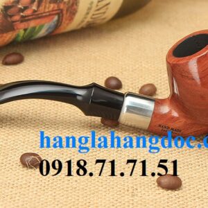 Tẩu pipe gỗ trắc lai hút thuốc lá sợi CL-2062 có vòng thép bạc bảo vệ khớp nối