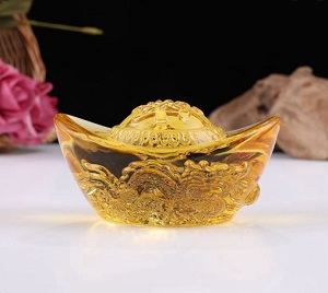Thỏi vàng chiêu tài lộc pha lê (10cm) chạm rồng độc đáo VK10