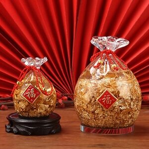 Túi tiền vàng lá phong thủy thờ thần tài, cao 14cm