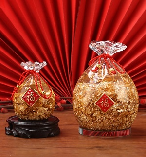 Túi tiền vàng lá phong thủy thờ thần tài, cao 14cm