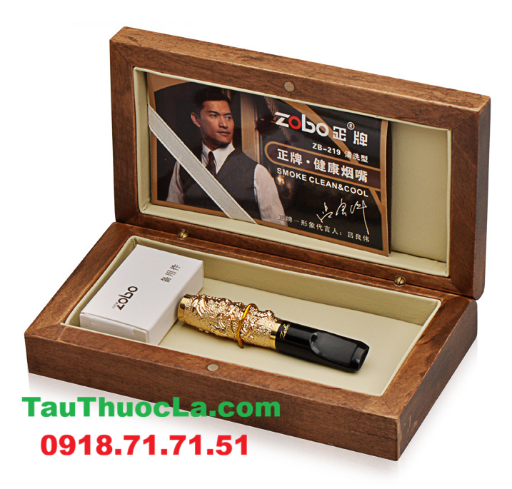 Tẩu lọc ZB-219 mạ vàng chạm rồng cao cấp